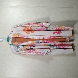 05157 Soft Surroundings peach & pink long line Ruana jacket O/S